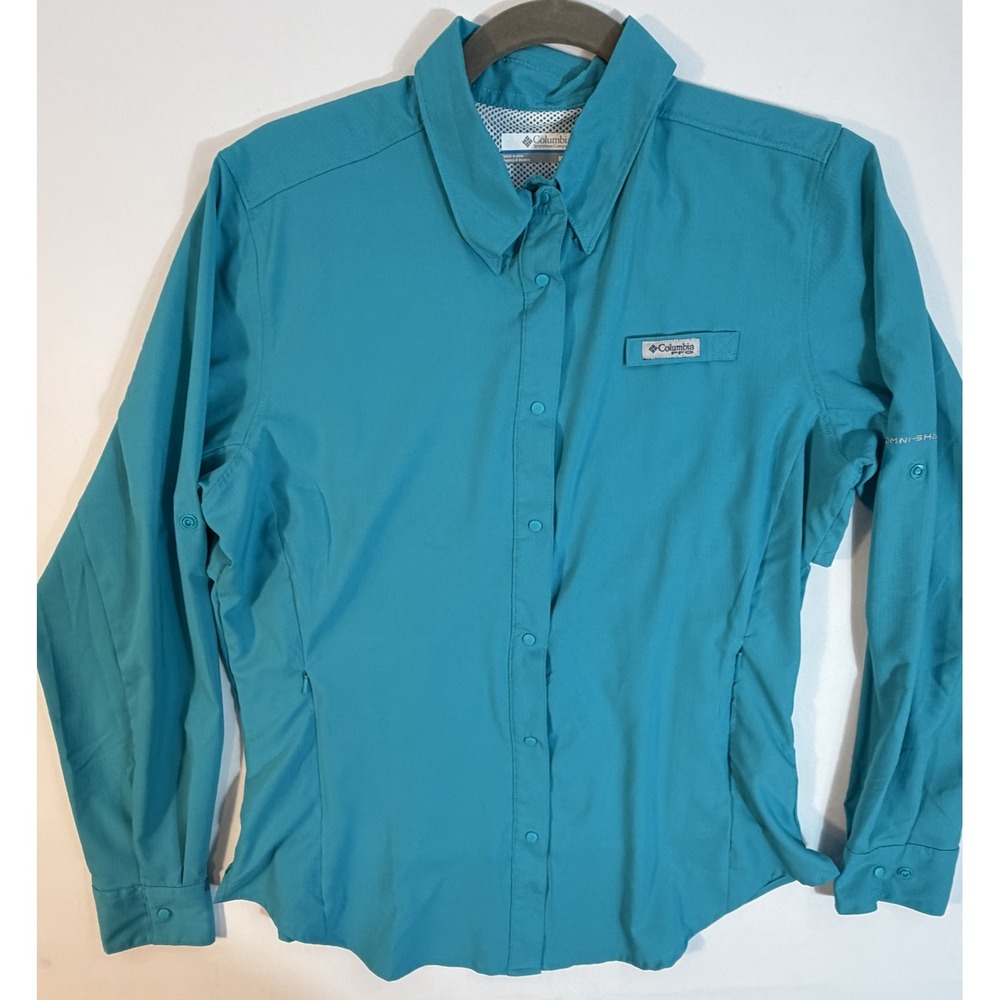 Columbia PFG Shirt Womens Medium Teal Excellent Omni-Shade Fishing Hiking Top